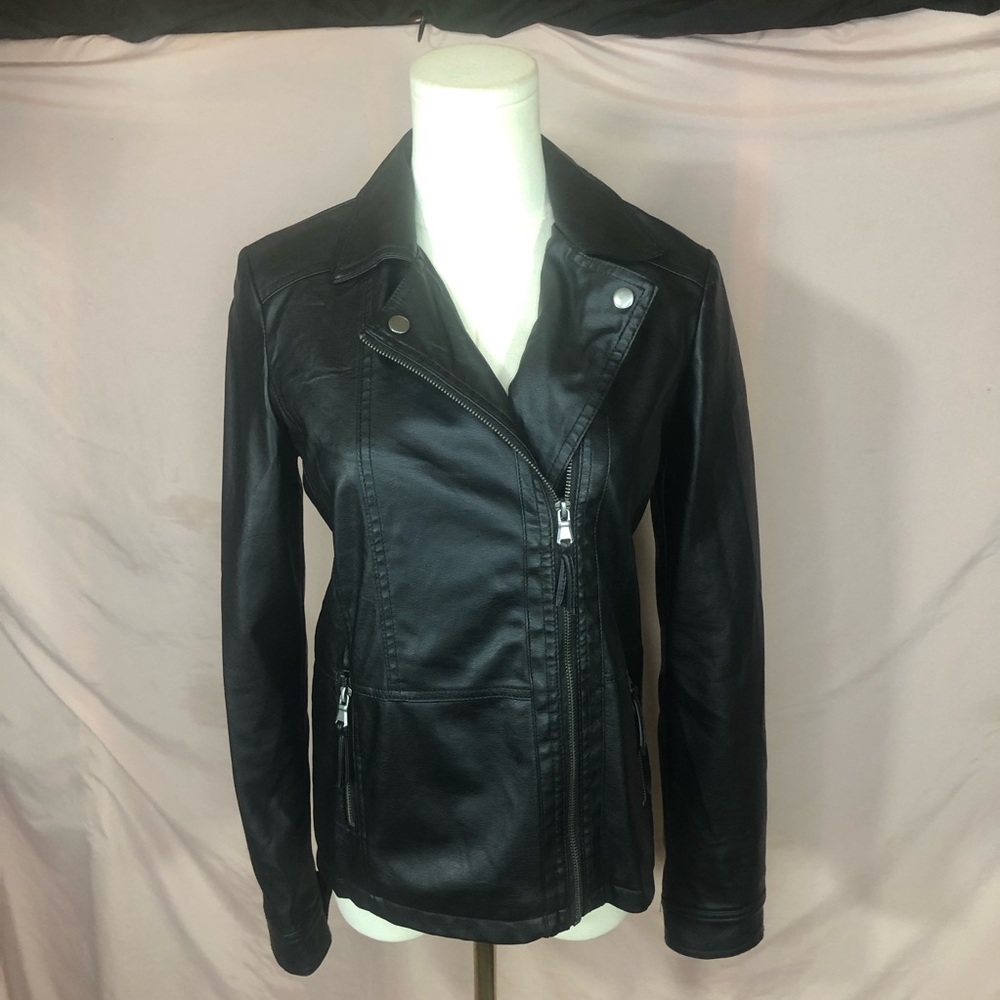 NWT Black Women's Vegan Leather Moto Jacket Size Small Junior 14/16